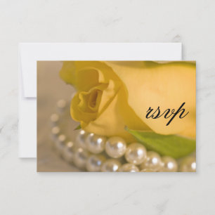 Yellow Rose and White Pearls Wedding RSVP Card