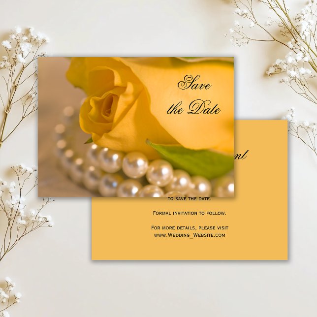 Yellow Rose and White Pearls Wedding Save the Date Invitation (Creator Uploaded)