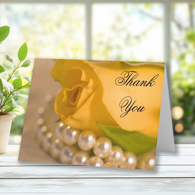 Yellow Rose and White Pearls Wedding Thank You Card (Creator Uploaded)