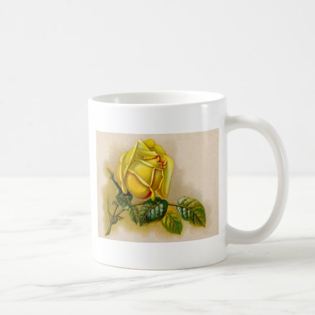 Yellow Rose Antique Vintage Print Fine Art Coffee Mug (Right)