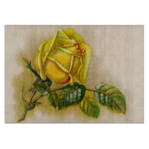Yellow Rose Antique Vintage Print Fine Art Cutting Board