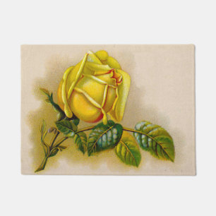 Yellow Rose Antique Vintage Print Fine Art Doormat