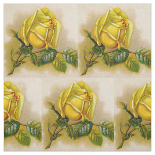 Yellow Rose Antique Vintage Print Fine Art Fabric