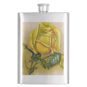 Yellow Rose Antique Vintage Print Fine Art Hip Flask