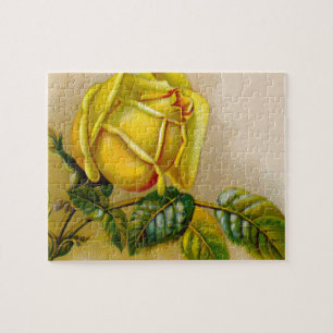 Yellow Rose Antique Vintage Print Fine Art Jigsaw Puzzle