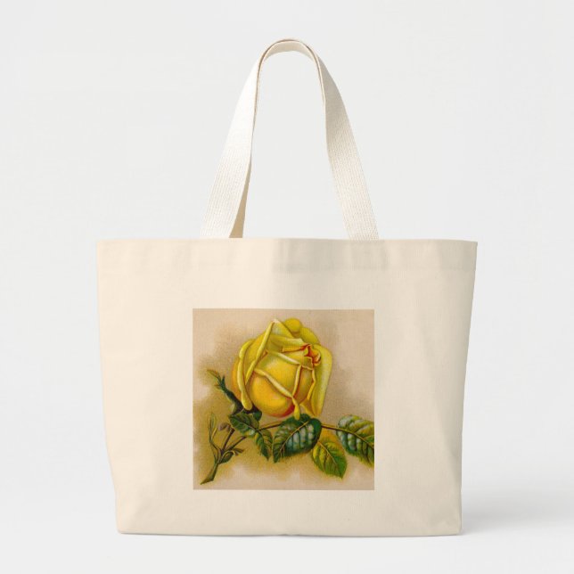 Yellow Rose Antique Vintage Print Fine Art Large Tote Bag (Front)