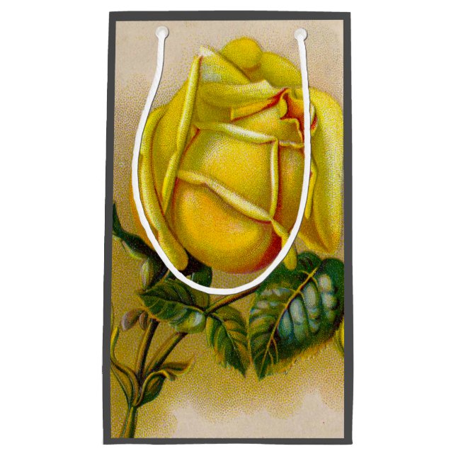 Yellow Rose Antique Vintage Print Fine Art Small Gift Bag (Front)