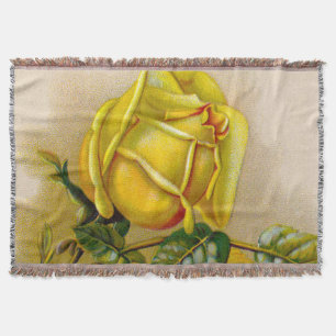 Yellow Rose Antique Vintage Print Fine Art Throw Blanket