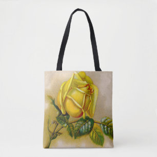 Yellow Rose Antique Vintage Print Fine Art Tote Bag