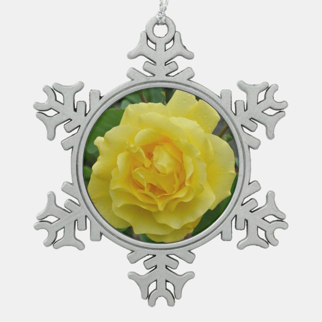 Yellow rose beauty       snowflake pewter christmas ornament (Front)