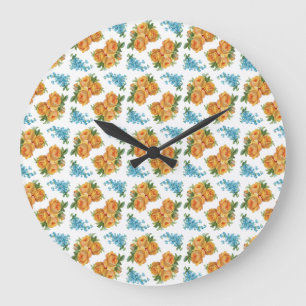 Yellow Rose Blue Flowers Wall Clock