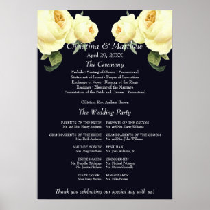 Yellow  Rose blue vintage Wedding Ceremony Program Poster