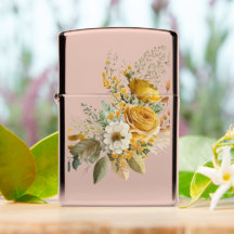 Yellow rose bouquet on rose gold zippo lighter