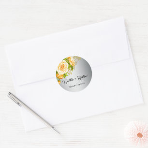 Yellow Rose Bouquet Silver Wedding Classic Round Sticker