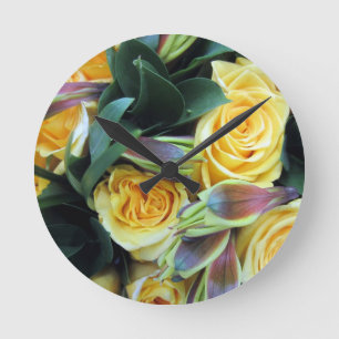 Yellow Rose Buds Round Clock