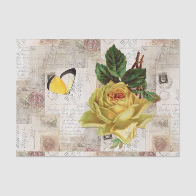 Yellow Rose Butterfly Vintage Italian Tissue Paper (Front)