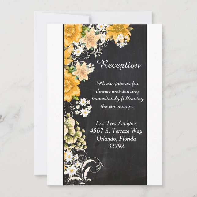 Yellow Rose Chalkboard 3.5x7 Reception Card (Front)