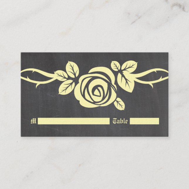 Yellow Rose Chalkboard Place Card (Front)