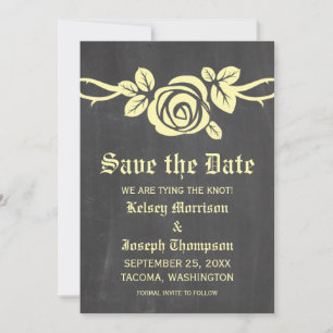 Yellow Rose Chalkboard Save the Date Invite