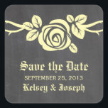 Yellow Rose Chalkboard Save the Date Stickers<br><div class="desc">Sweet and pretty Rose Chalkboard Save the Date Stickers in yellow featuring a single lovely rose on a vine on a chalkboard look background. This elegant design is perfect for announcing your spring or summer wedding. Easy to customise, simply add your wedding details in the text fields provided. Click "Customise...</div>