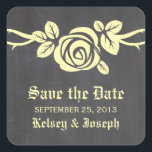 Yellow Rose Chalkboard Save the Date Stickers<br><div class="desc">Sweet and pretty Rose Chalkboard Save the Date Stickers in yellow featuring a single lovely rose on a vine on a chalkboard look background. This elegant design is perfect for announcing your spring or summer wedding. Easy to customise, simply add your wedding details in the text fields provided. Click "Customise...</div>