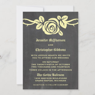 Yellow Rose Chalkboard Wedding Invite