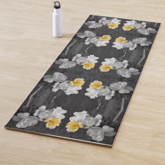 Yellow Rose Cluster Partial Colour Abstract Yoga Mat (In Situ)