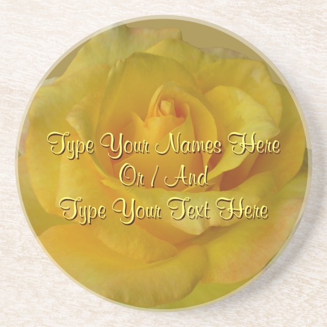 Yellow Rose Coasters Personalised Rose Decor (Front)