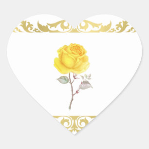 Yellow Rose & Elegant Gold Birthday Party Favour Heart Sticker