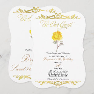Yellow Rose & Elegant Gold Birthday Party Invitation