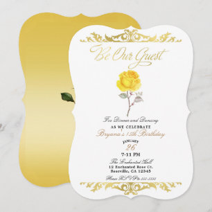 Yellow Rose & Elegant Gold Birthday Party Invitation