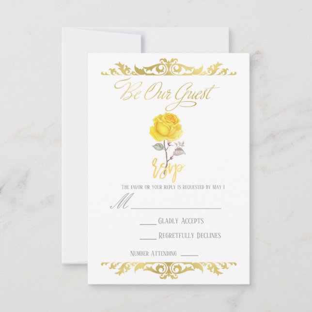 Yellow Rose & Elegant Gold Party Event RSVP Reply (Front)