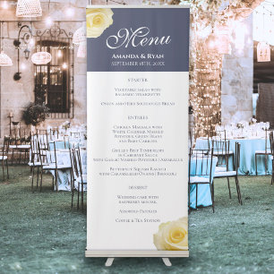 Yellow Rose Elegant Navy Blue Wedding Menu Retractable Banner