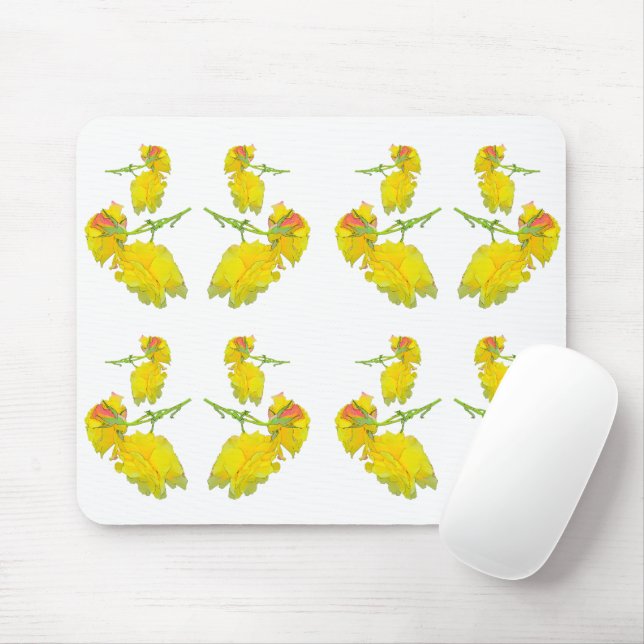 Yellow Rose Fabric. Mouse Mat (With Mouse)