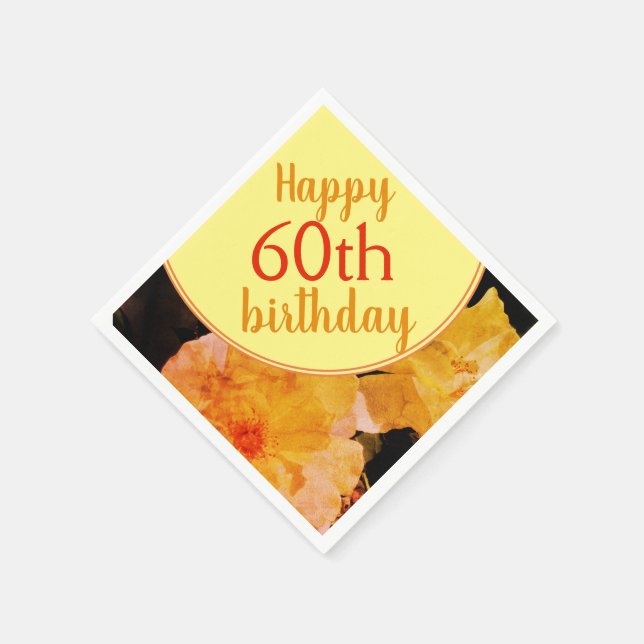 Yellow Rose Floral 60th Birthday Party Napkins (Corner)