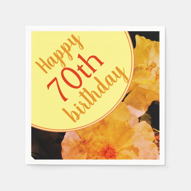 Yellow Rose Floral 70th Birthday Party Napkin (Front)