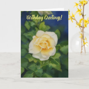 Yellow Rose Floral Art Birthday Card