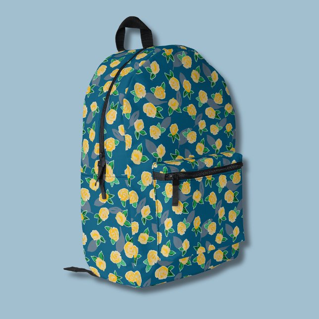 Yellow Rose Floral Botanical Printed Backpack (Yellow rose botanical floral backpack)