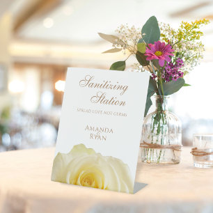 Yellow Rose Floral Covid Sanitising Wedding Pedest Pedestal Sign