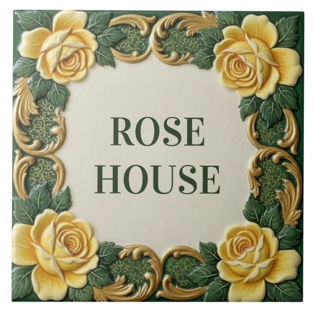 Yellow Rose Floral Custom House Name Sign Plaque Tile (Front)