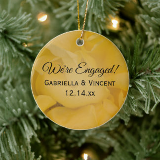 Yellow Rose Floral Engagement Ceramic Tree Decoration