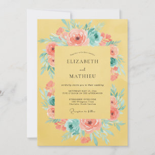 Yellow Rose Floral Flourish Wedding Invitation