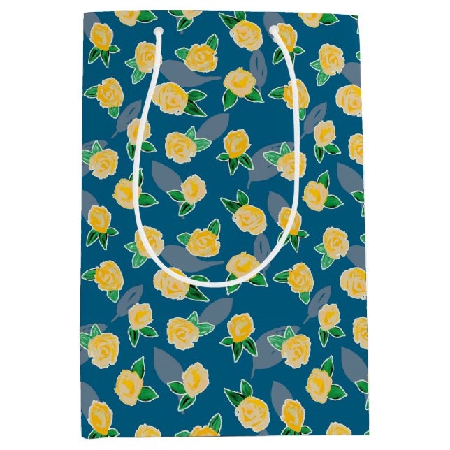 Yellow Rose floral pattern Medium Gift Bag (Front)