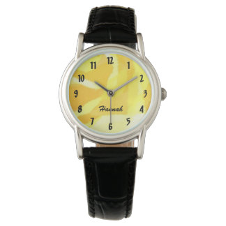 Yellow Rose Floral Watch with Personalised Name