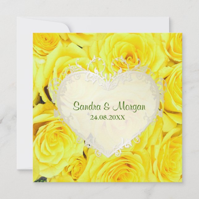Yellow  Rose Floral Wedding Invitation (Front)