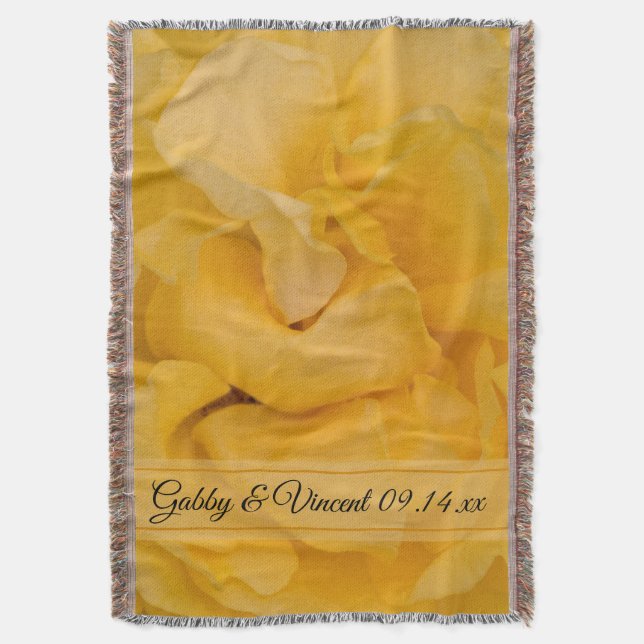 Yellow Rose Floral Wedding Keepsake Throw Blanket (Front Vertical)
