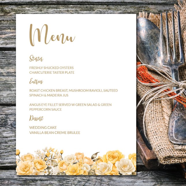 Yellow Rose Floral Wedding Menu (Creator Uploaded)