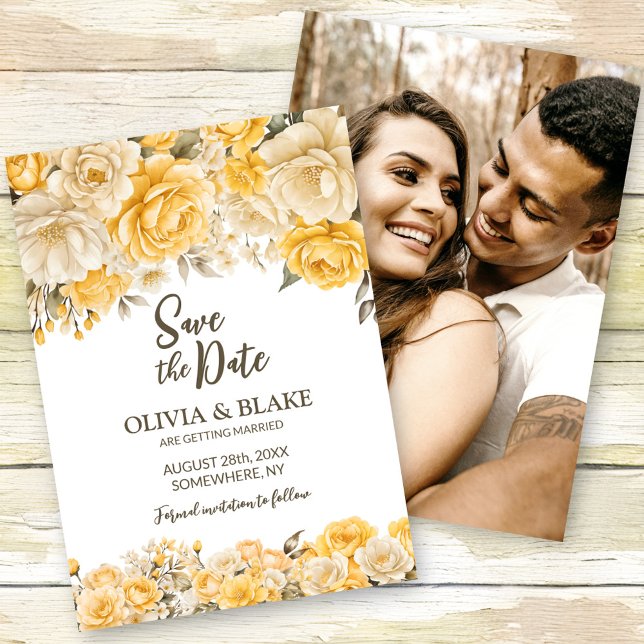 Yellow Rose Floral Wedding Save The Date (Creator Uploaded)