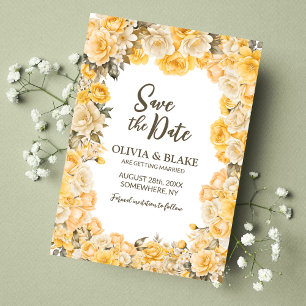 Yellow Rose Floral Wedding Save The Date