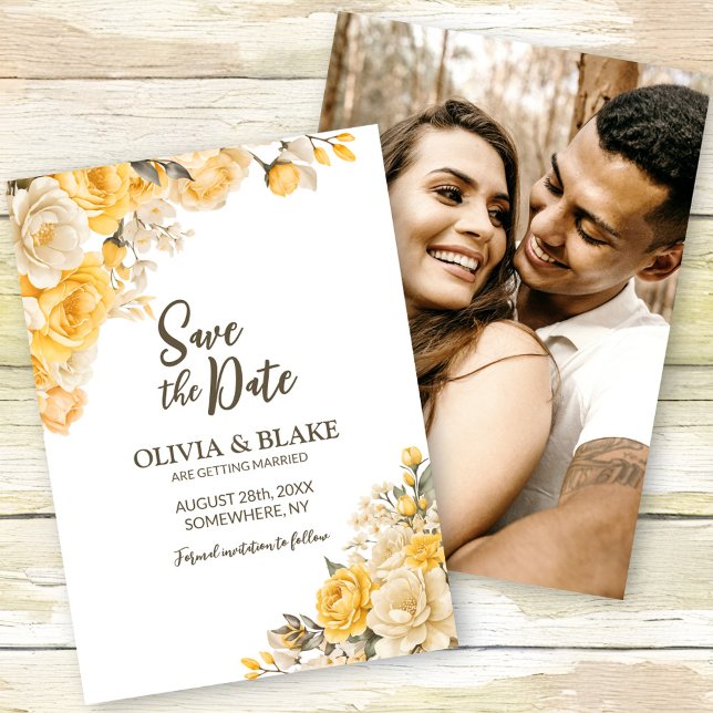 Yellow Rose Floral Wedding Save The Date (Creator Uploaded)